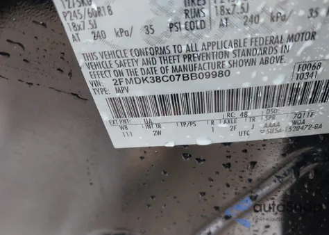 2007 Ford Edge Sel from USA, damaged, VIN 2FMDK38C07BB09980